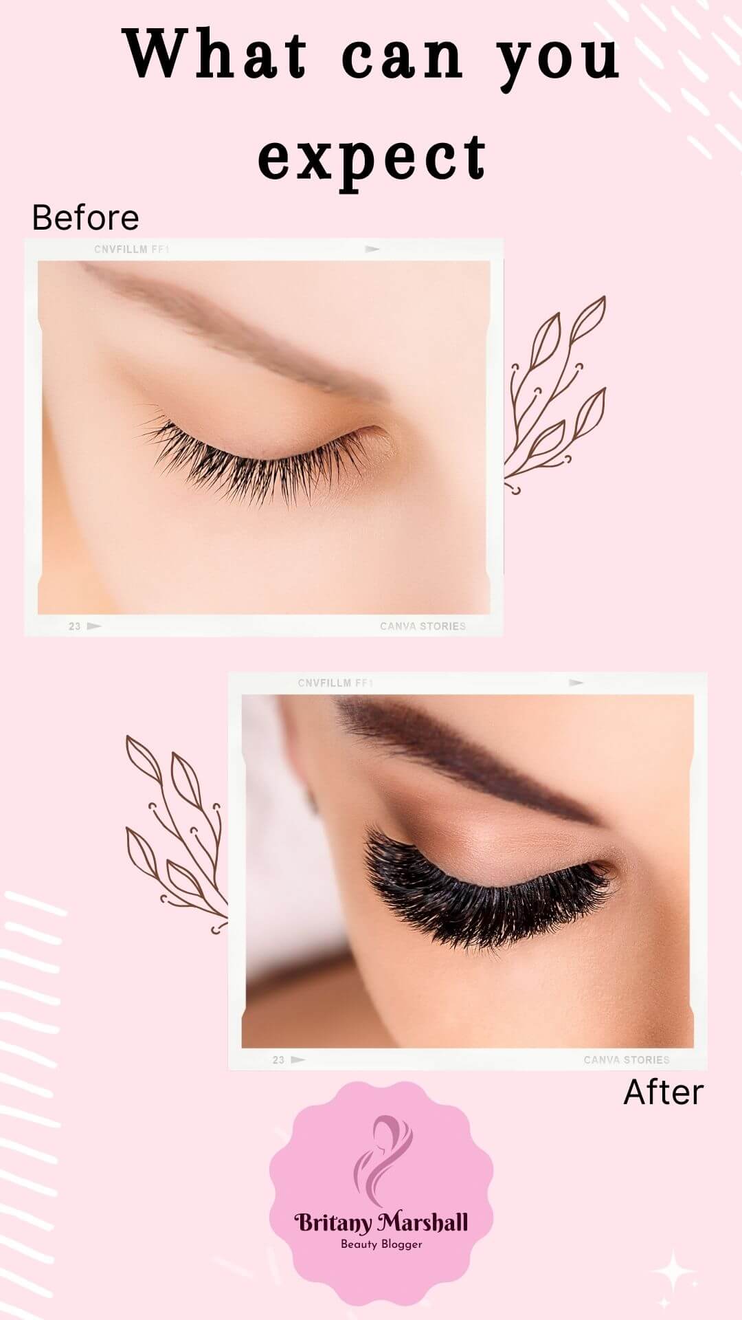 before and after different type of eyelash extensions