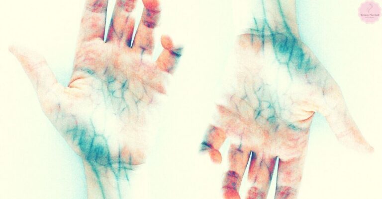 two translucent hands in natural light highlighting blue-green undertones of veins