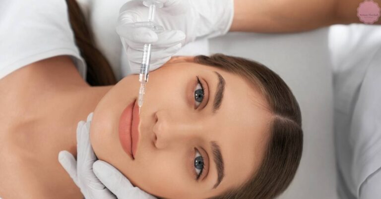 a person receiving a Radiesse filler injection on the lips for non-surgical facial rejuvenation.