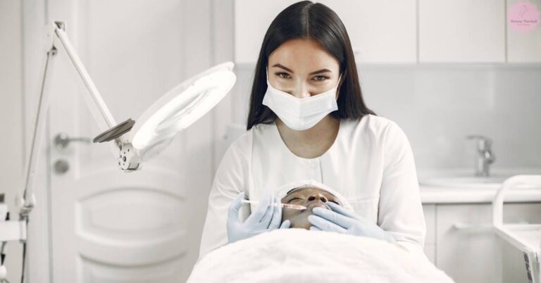 a professional administering a hyaluronic acid lip augmentation treatment in a clinical setting