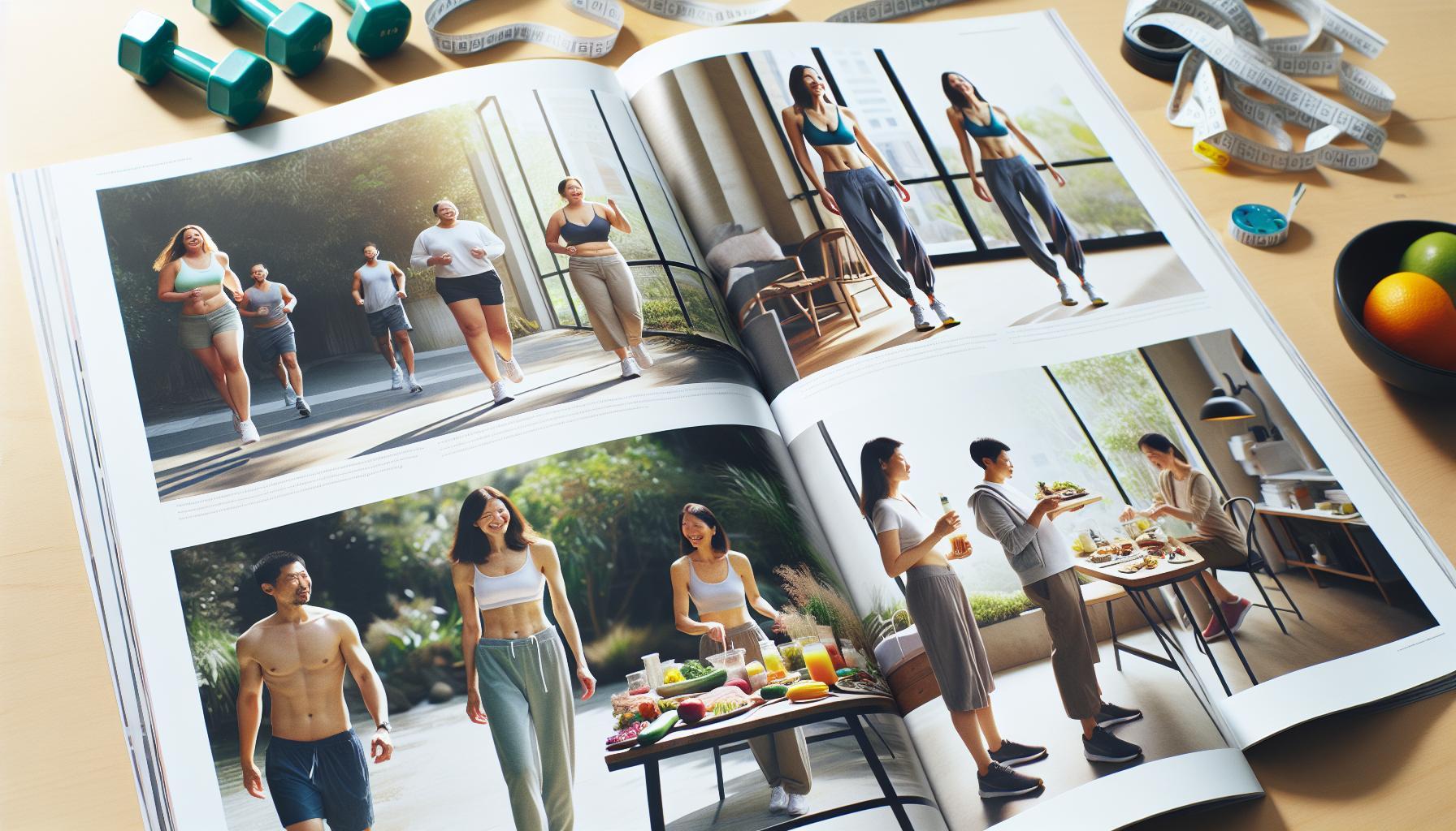 a Truvy weight loss system lifestyle guide showing exercise, healthy meals, and body transformation progress.