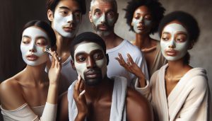 a diverse group undergoing facial rejuvenation with sheet masks for skincare treatment