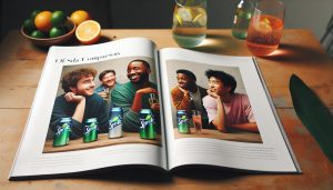 an open magazine spread showing a comparative review of lemon-lime sodas, featuring Sprite cans and smiling people enjoying drinks.