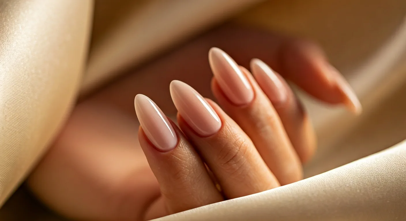 Elegant natural looking gel nails with sheer pink polish