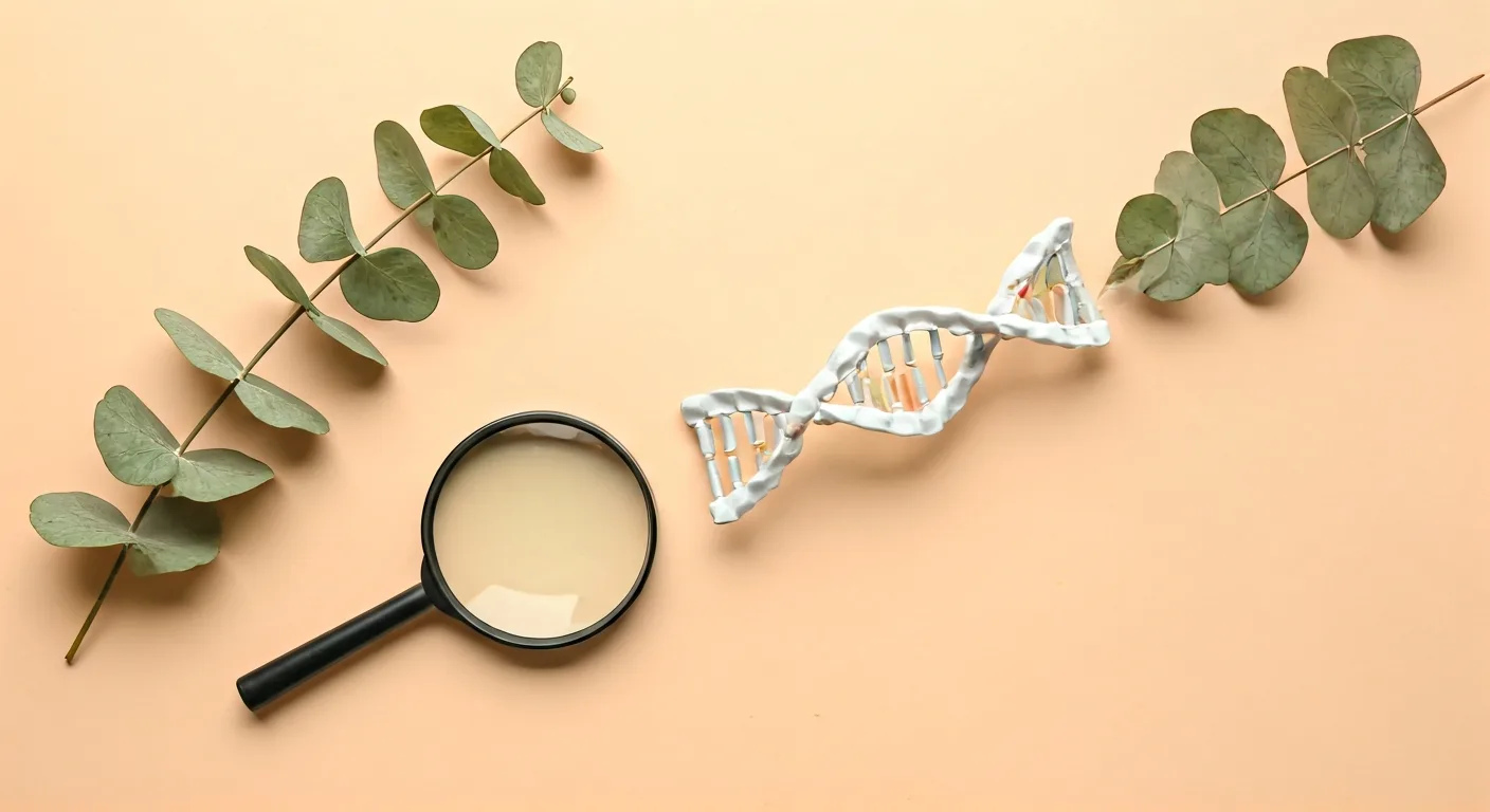 Scientific flat lay representing the genetics of red body hair and melanin
