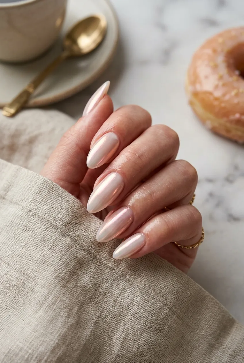30 Stunning August Nails to Transition from Summer to Fall 59 Pearlescent Glazed Donut Nails