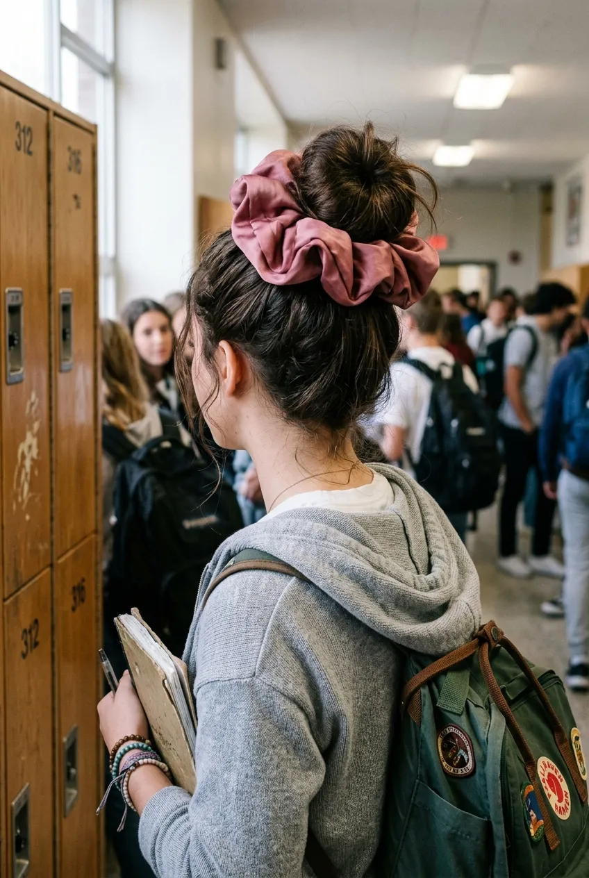 30 Effortless Back to School Hairstyles (For Busy Mornings) 44 Oversized Scrunchie Bun