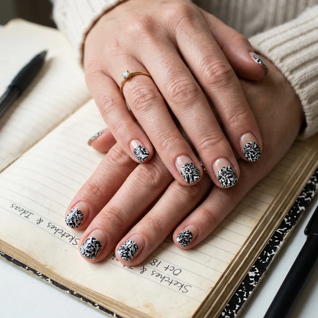 Composition Notebook Marble back to school nail design