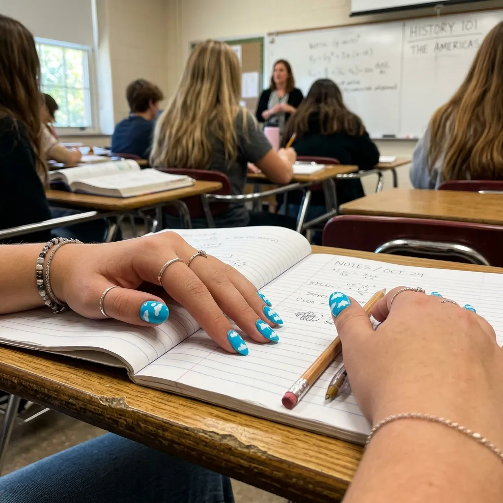 Fluffy Daydream Clouds back to school nail design