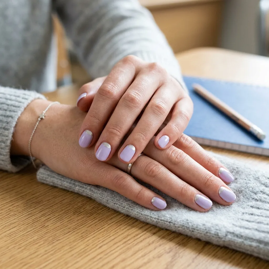 Negative Space Half Moons back to school nail design