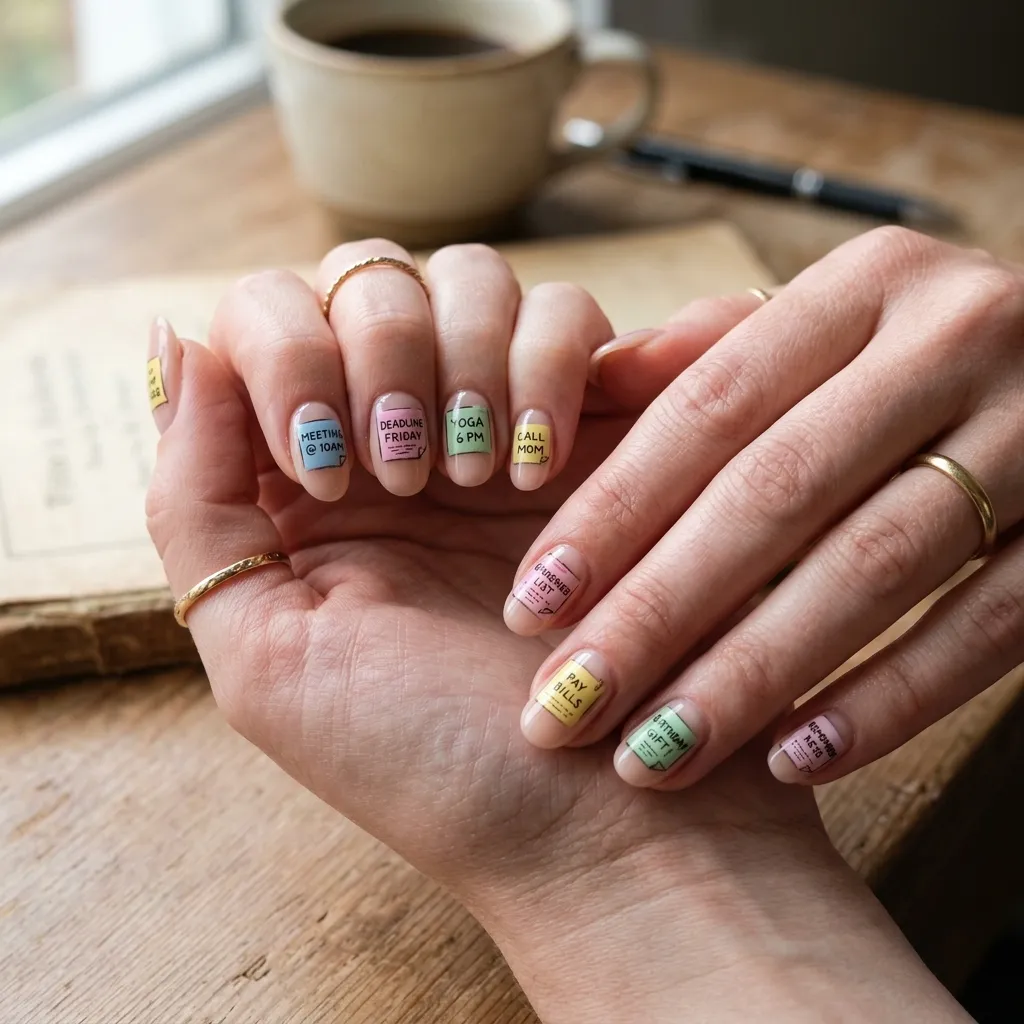 Nude Base with Hand-Painted Sticky Notes
