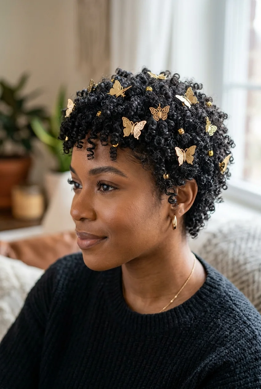 30 Gorgeous Coily Pixie Cuts You Have to See 55 Pixie with Hair Accessories