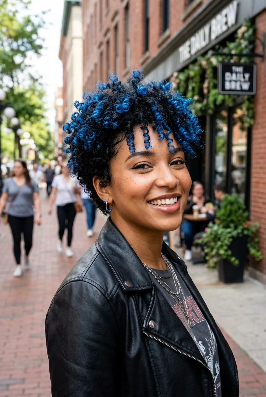 30 Gorgeous Coily Pixie Cuts You Have to See 46 Coily Pixie with Blue Tips