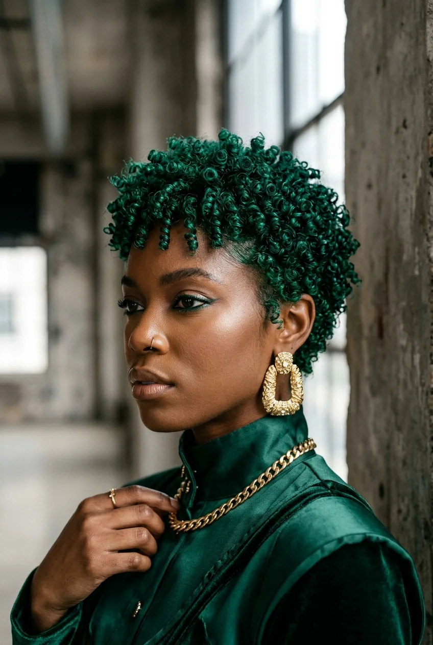 30 Gorgeous Coily Pixie Cuts You Have to See 58 Emerald Green Coily Pixie