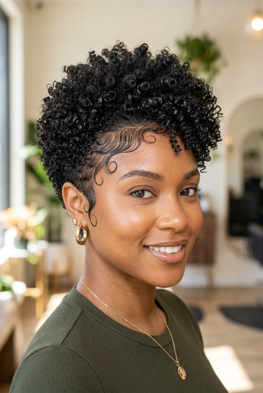 30 Gorgeous Coily Pixie Cuts You Have to See 59 Pixie with Slicked Down Edges