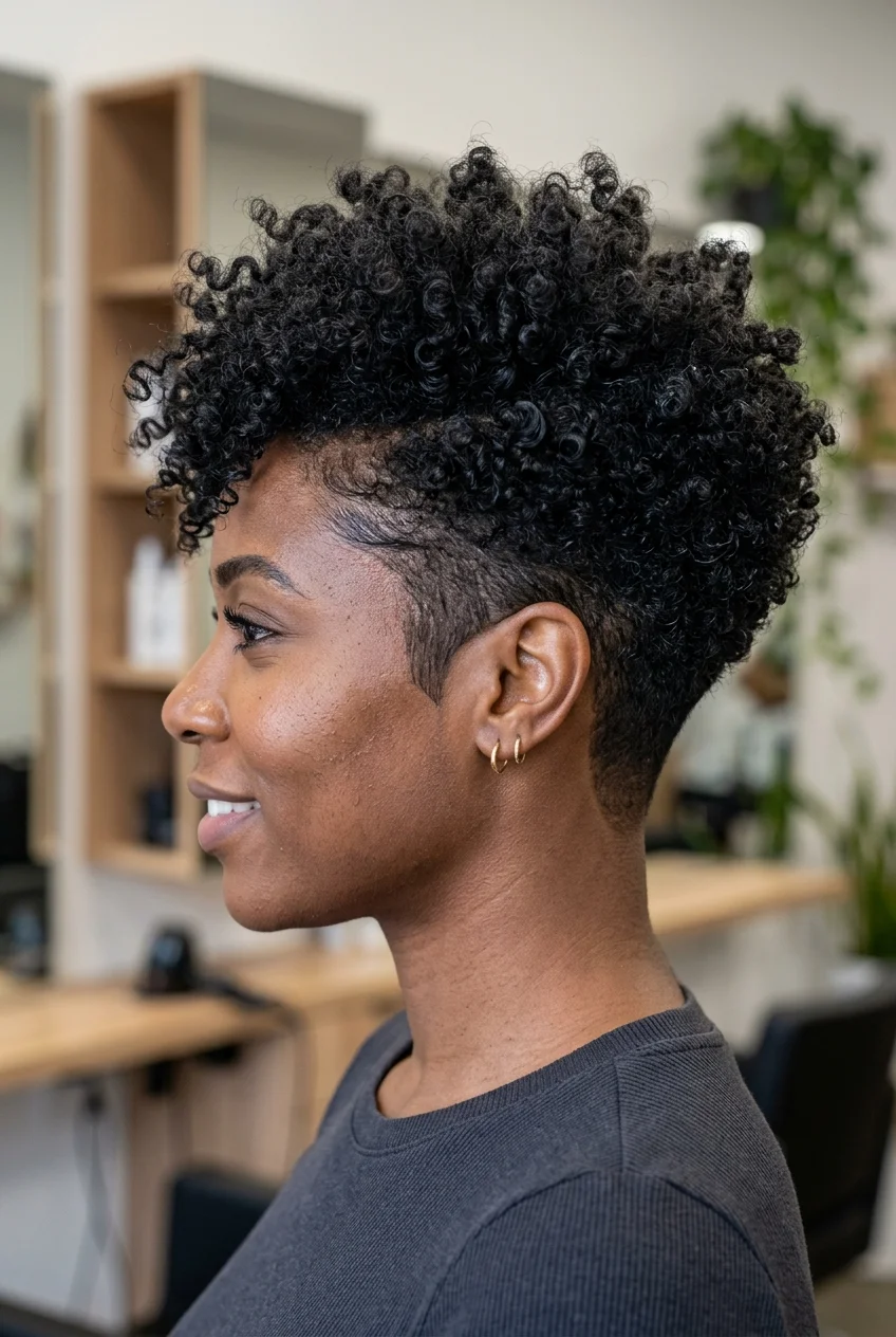 30 Gorgeous Coily Pixie Cuts You Have to See 49 Pixie with Tapered Sideburns