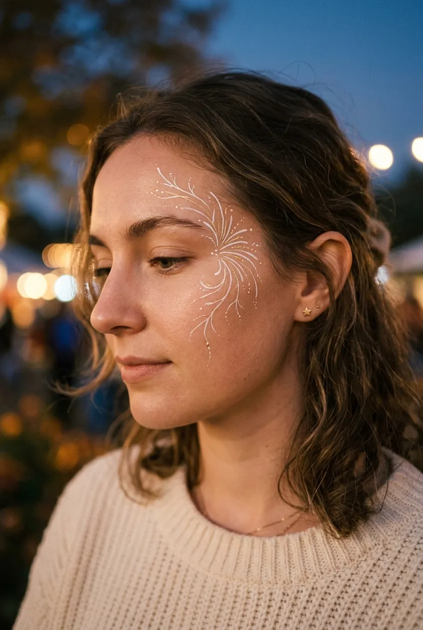Delicate dotted pointillism firework face paint design