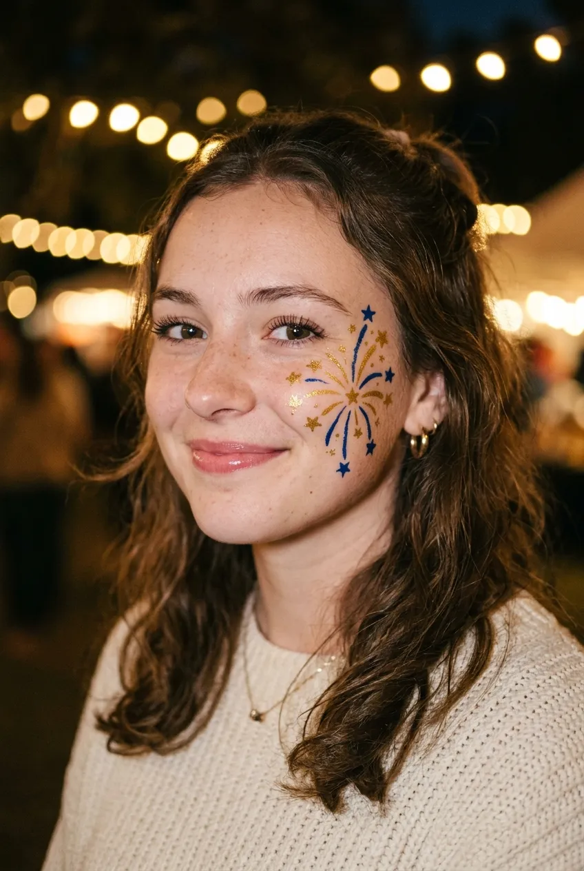 Simple two-tone fast firework face paint for busy events