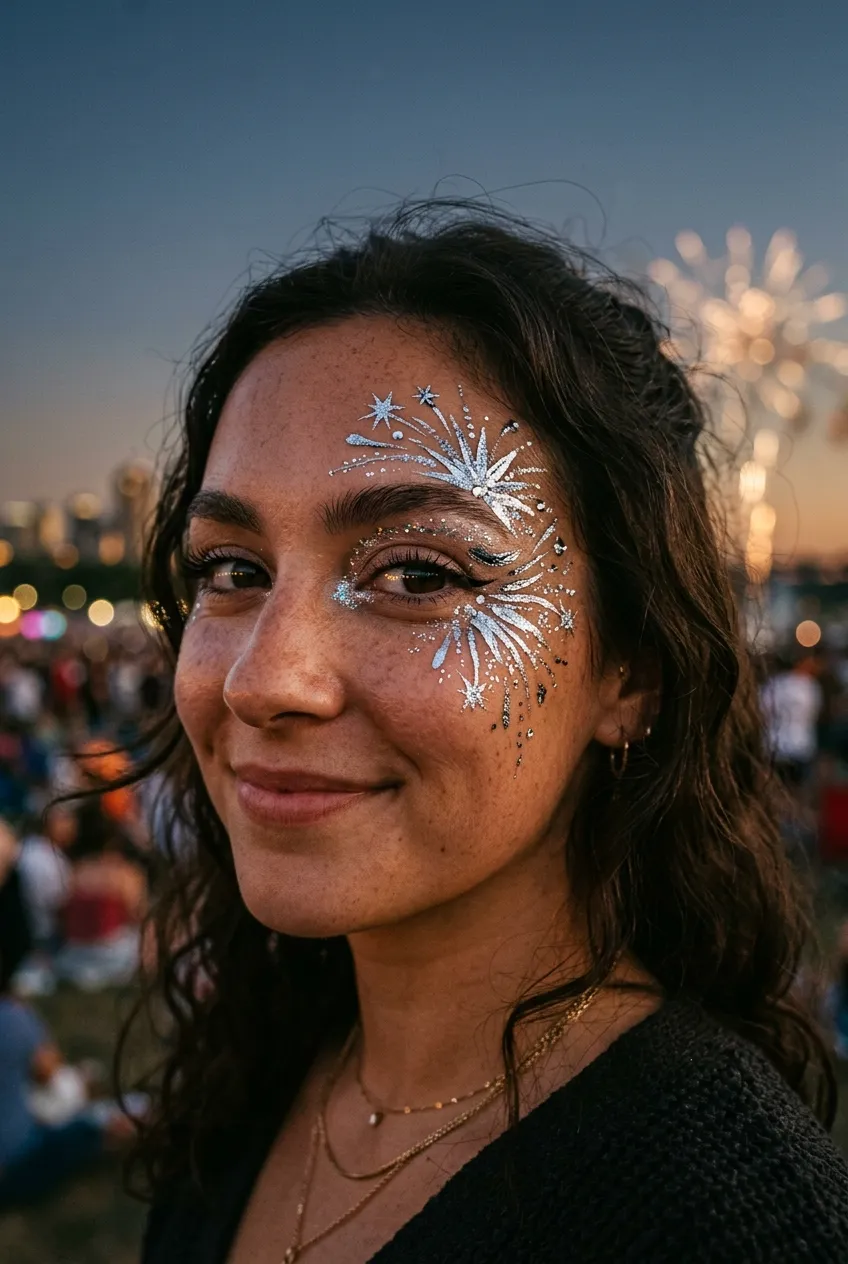Metallic chrome liquid metal firework face paint