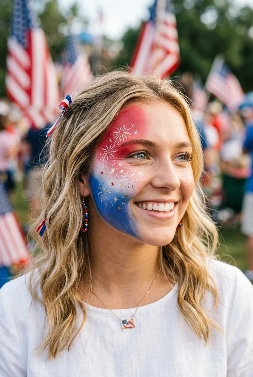 Patriotic red white and blue color fade face paint gradient