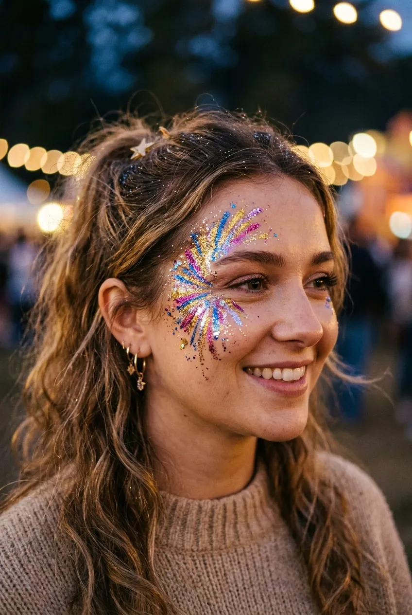Golden hour sunset glitter burst firework face paint