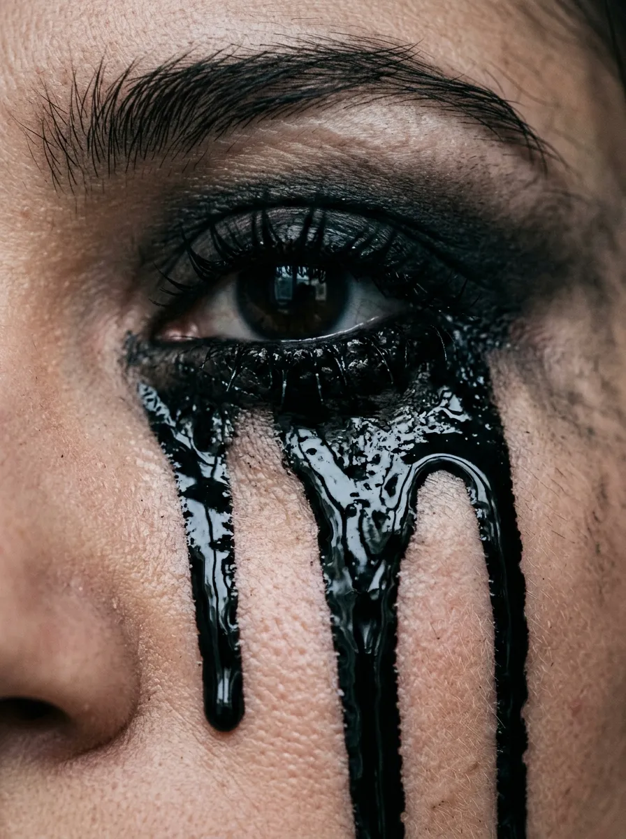 Glossy Black Latex Tears funky makeup