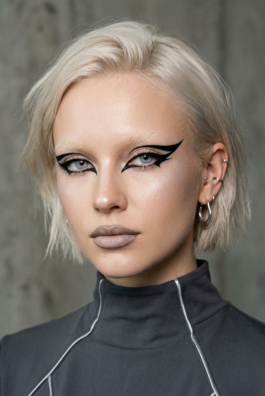 Bleached Brows & Black Liner funky makeup