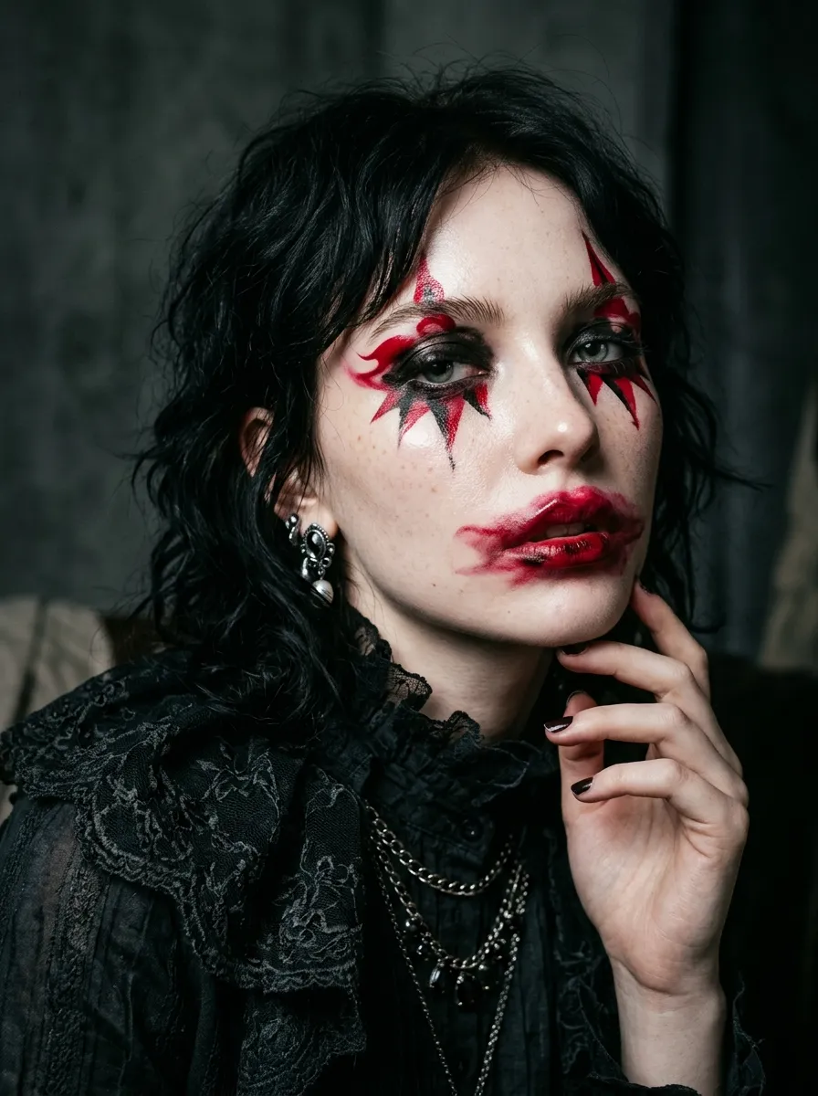 Red & Black Clowncore funky makeup