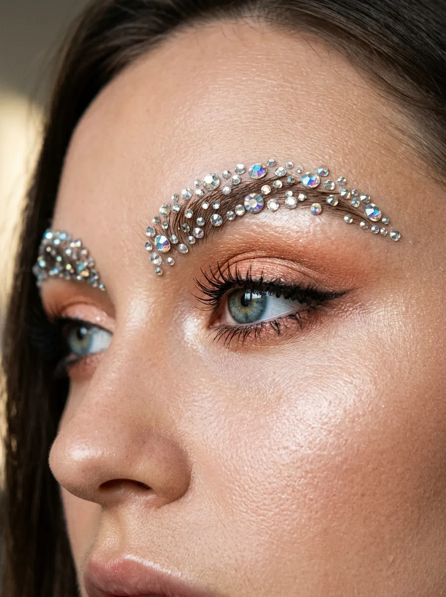Crystal Embellished Eyebrows funky makeup