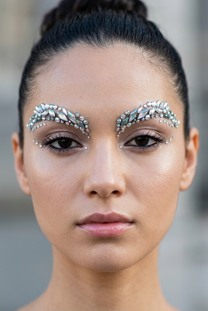 Crystal Embellished Eyebrows funky makeup