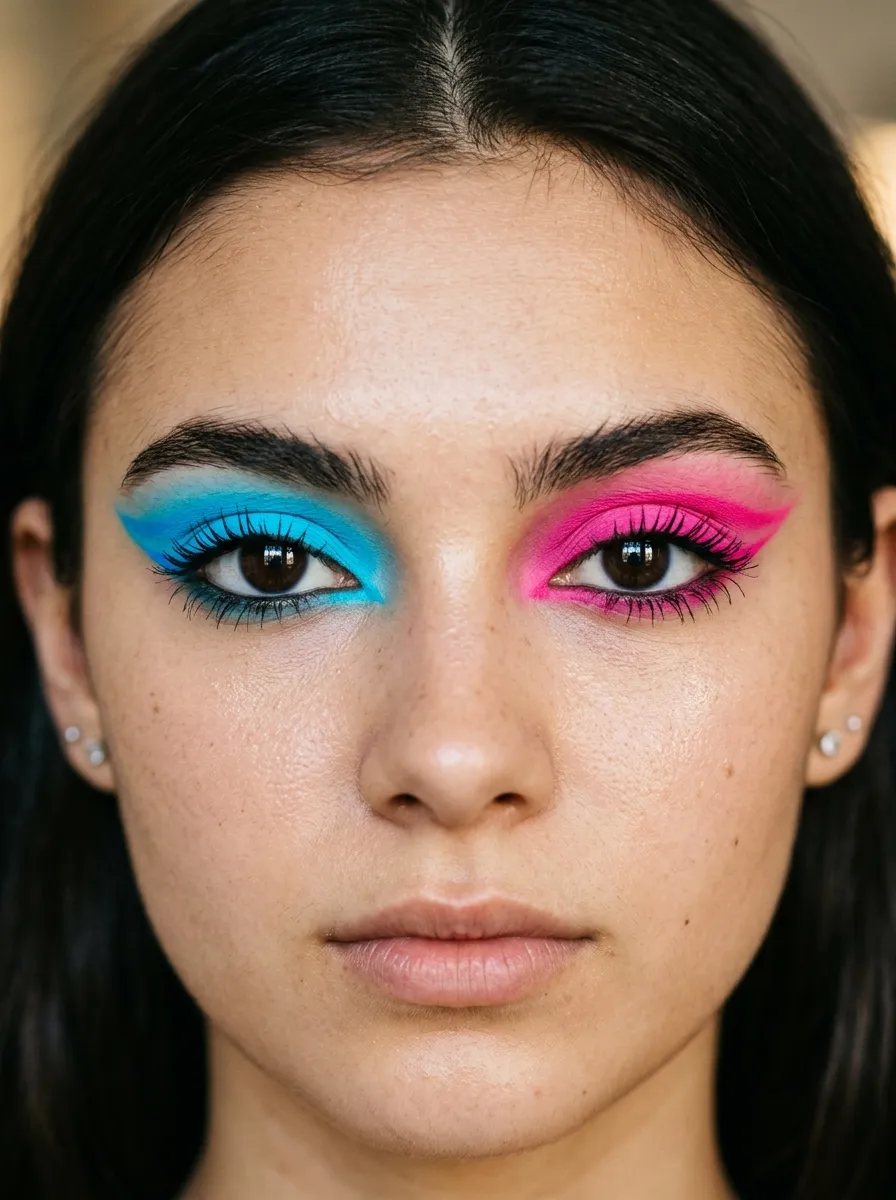 Mismatched Neon Eyeshadow funky makeup