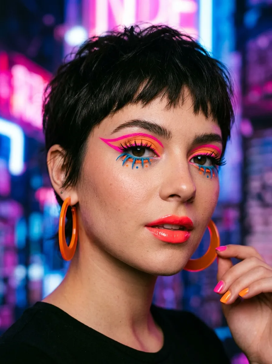 Neon Pink 60s Mod Crease funky makeup