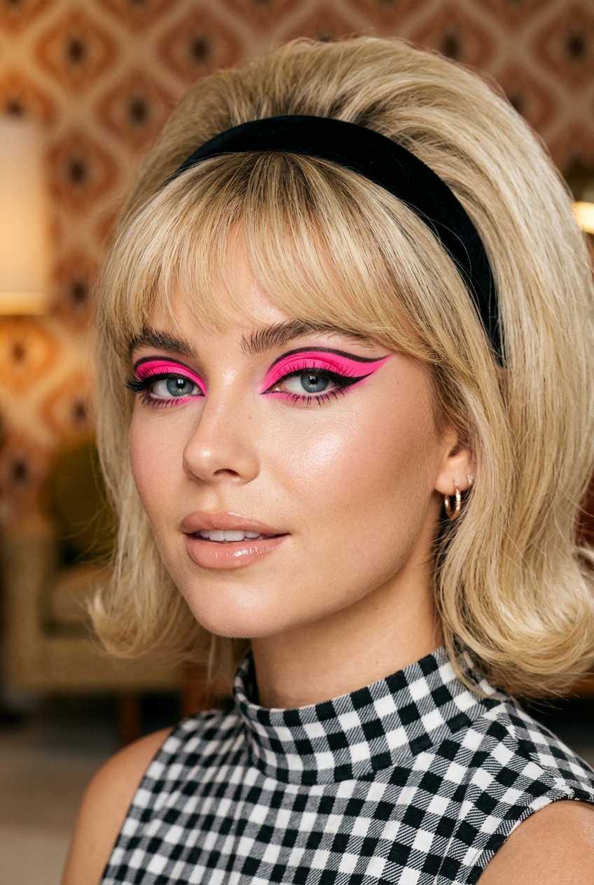 Neon Pink 60s Mod Crease funky makeup