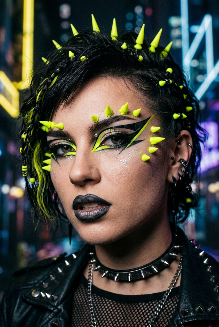 Cyberpunk Neon Yellow Spikes funky makeup