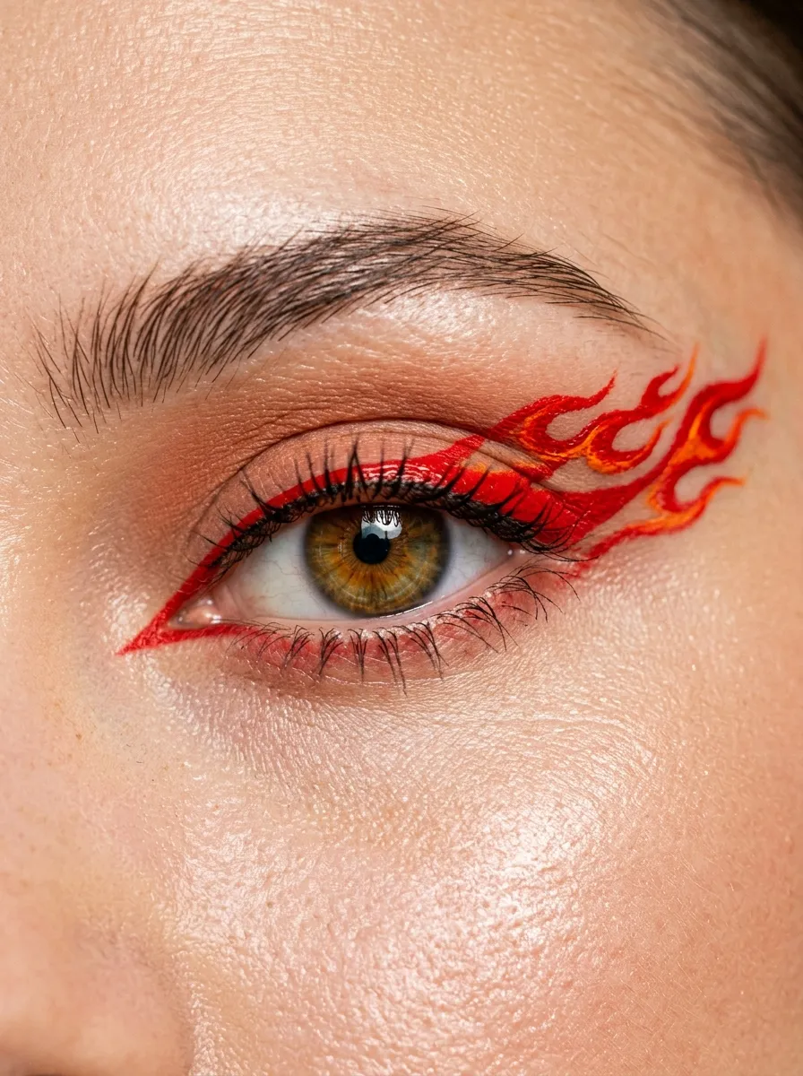 Fiery Red Flame Eyeliner funky makeup