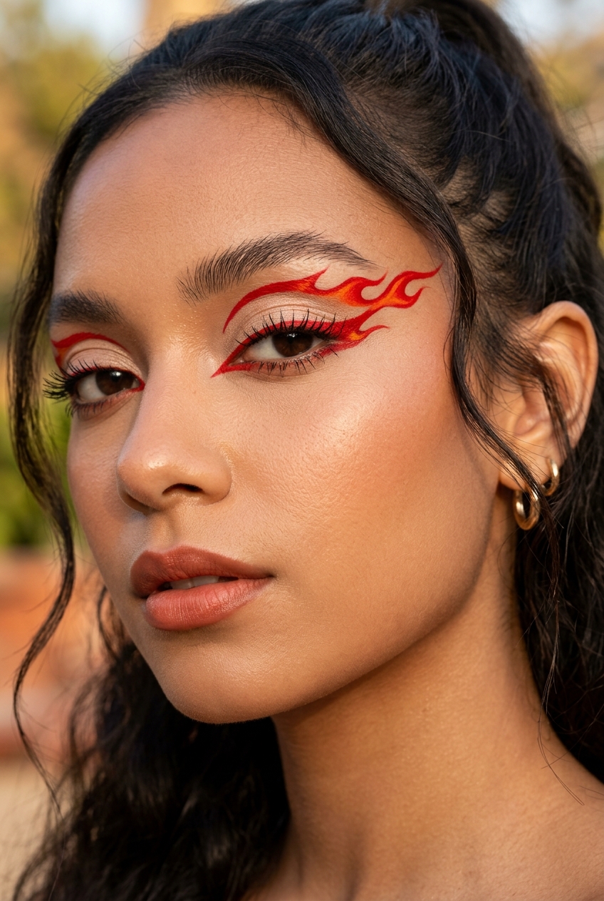 Fiery Red Flame Eyeliner funky makeup