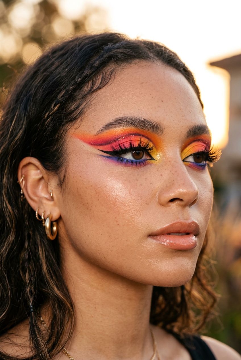 Vibrant Sunset Gradient Eyes funky makeup