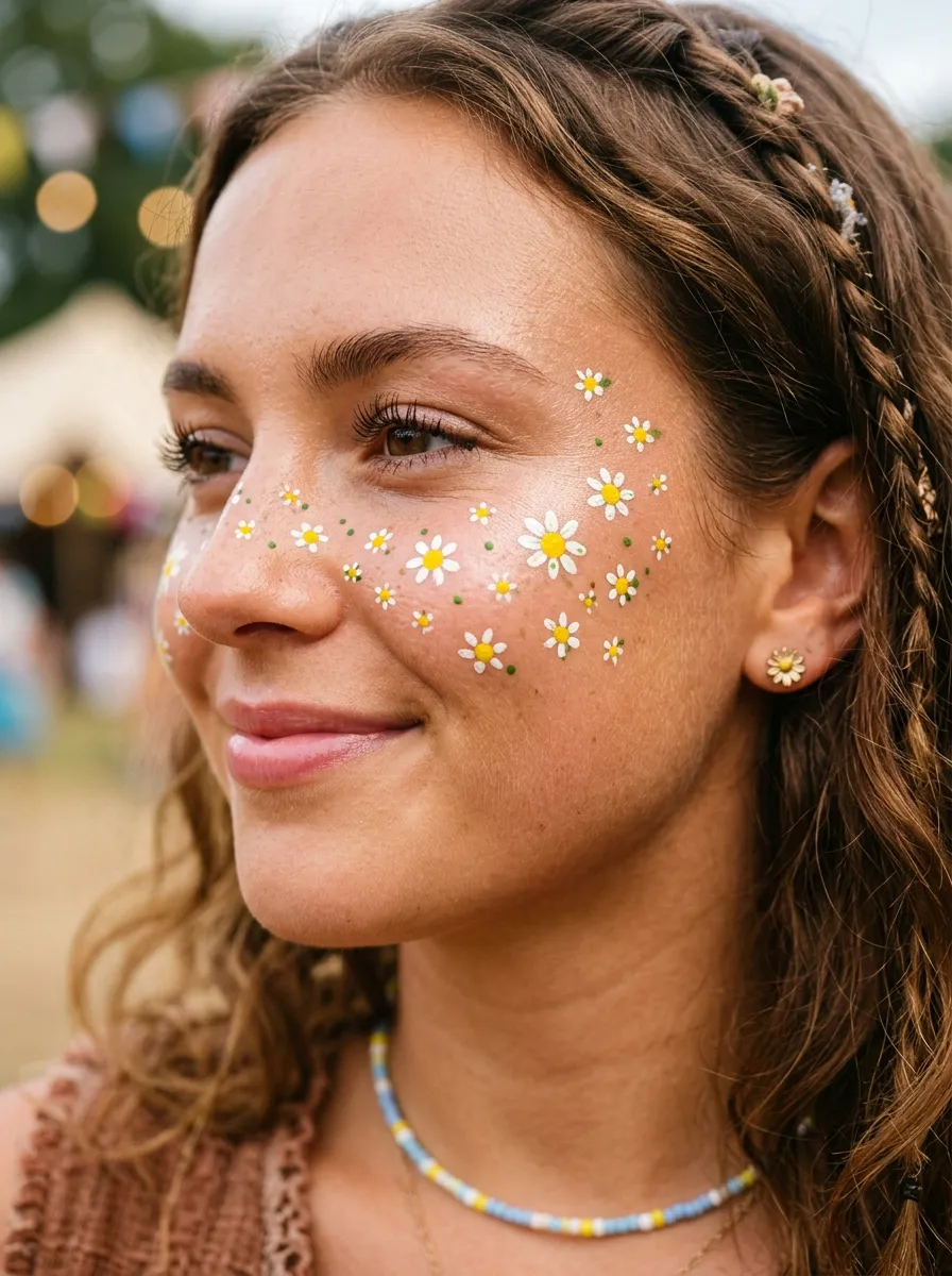 Hand-Painted Daisy Cheeks funky makeup