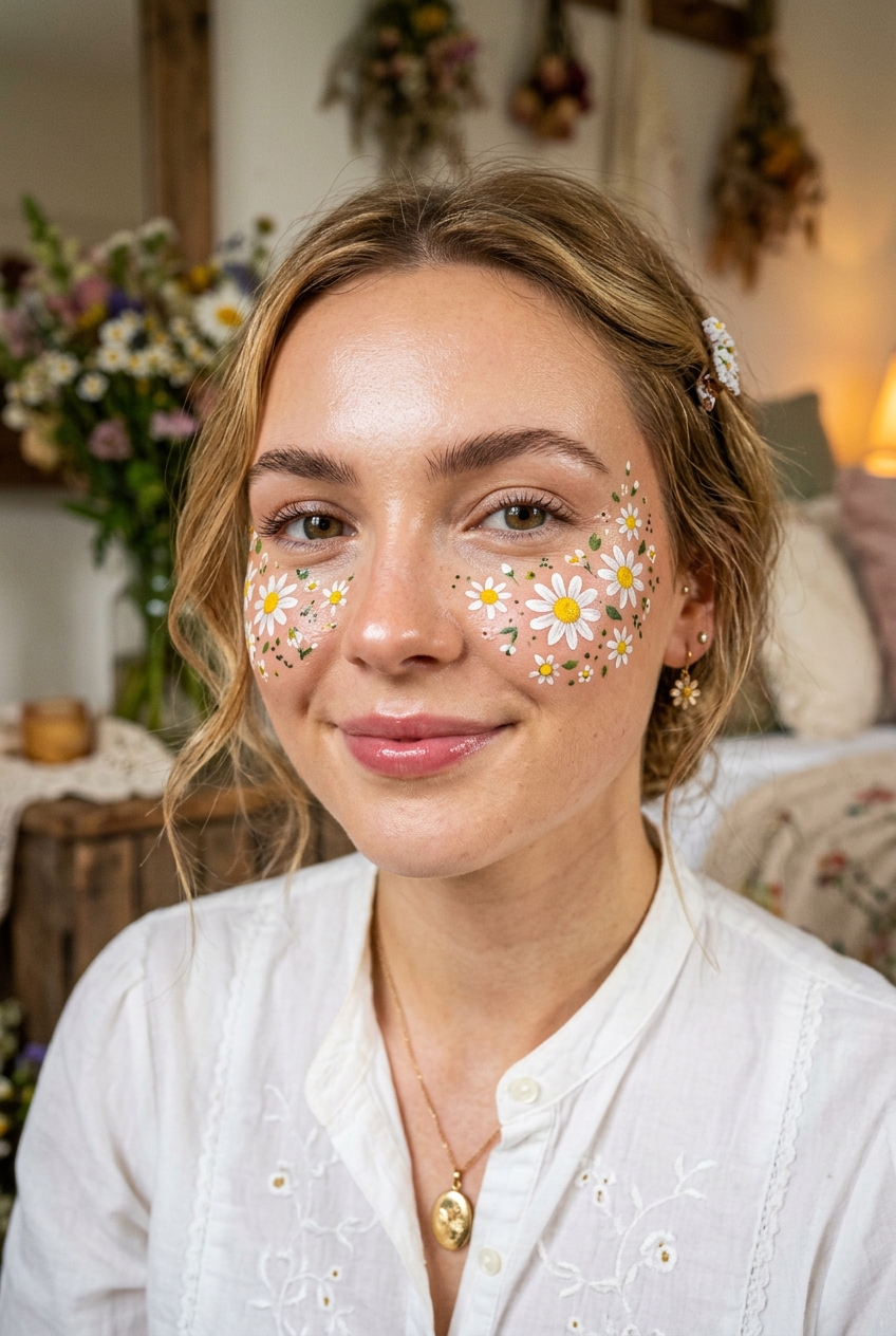 Hand-Painted Daisy Cheeks funky makeup