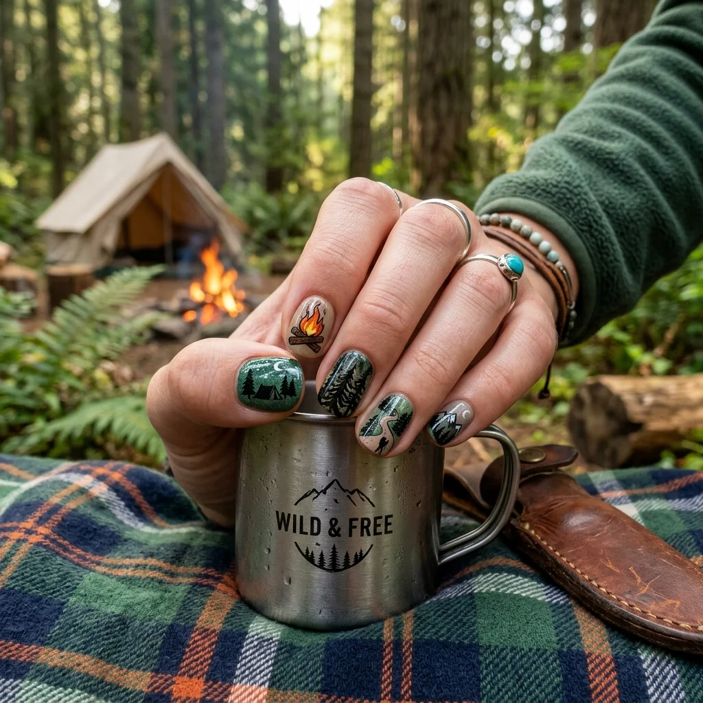 Earthy and Organic Outdoorsy Nail Design
