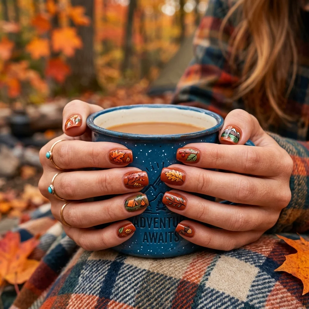 Earthy and Organic Outdoorsy Nail Design