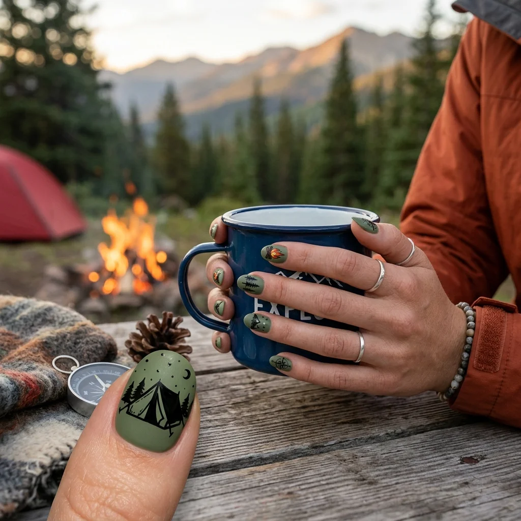 Earthy and Organic Outdoorsy Nail Design