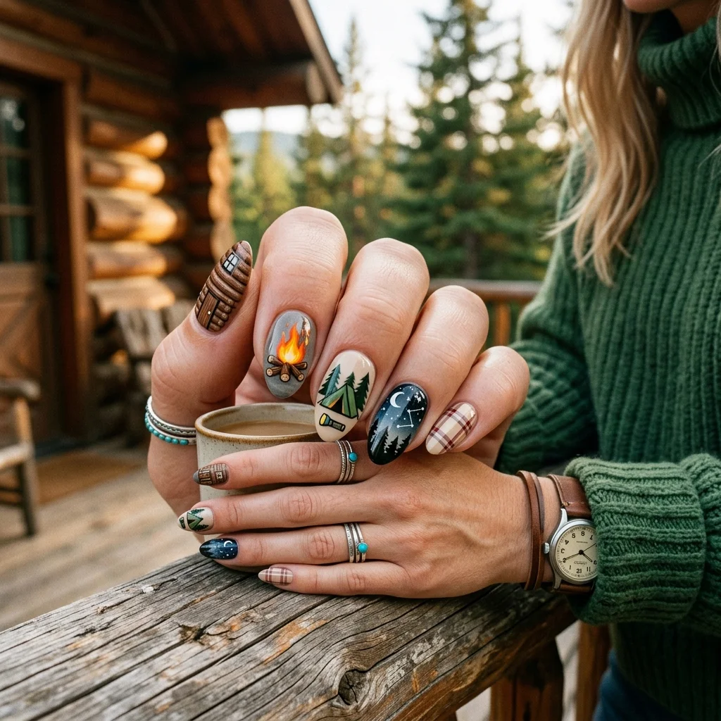 Earthy and Organic Outdoorsy Nail Design