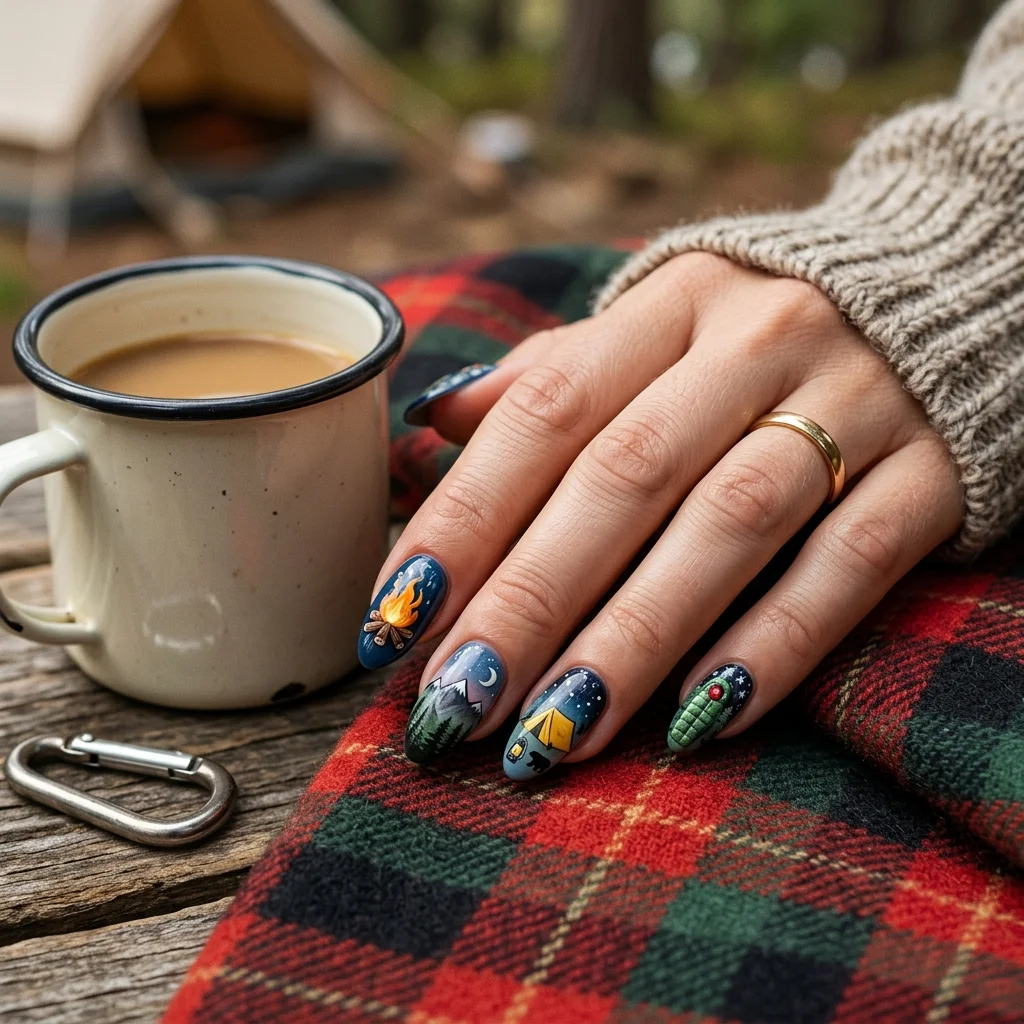 Earthy and Organic Outdoorsy Nail Design