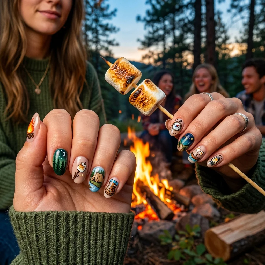 Earthy and Organic Outdoorsy Nail Design