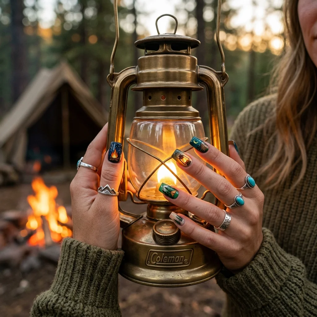 Earthy and Organic Outdoorsy Nail Design