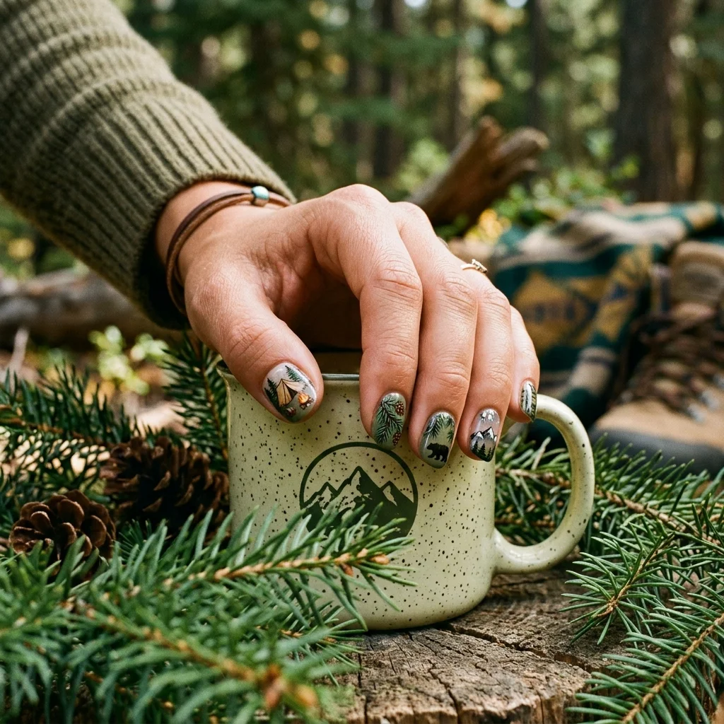 Earthy and Organic Outdoorsy Nail Design