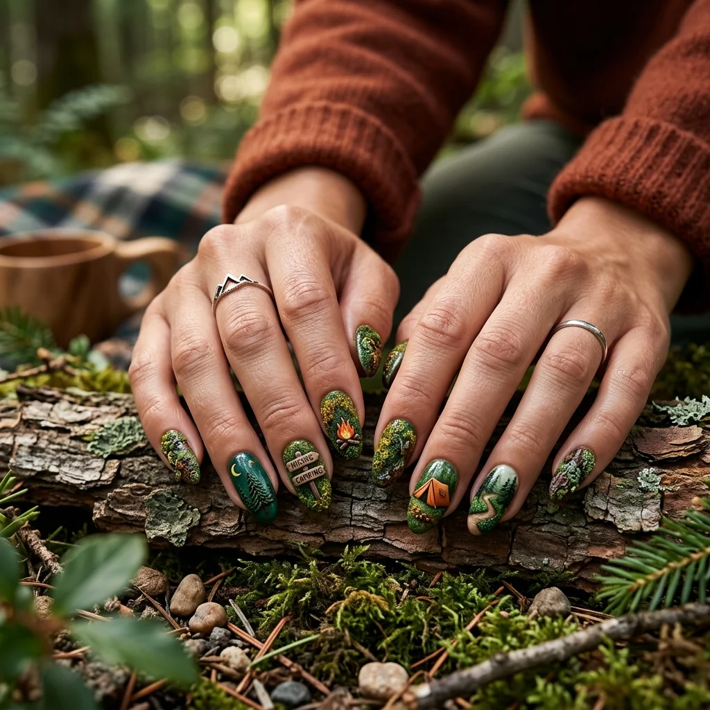 Earthy and Organic Outdoorsy Nail Design