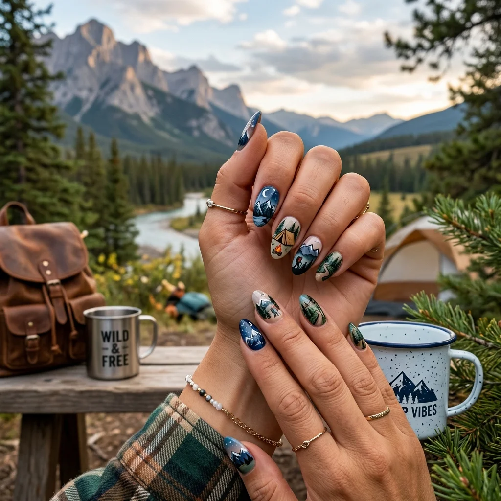 Earthy and Organic Outdoorsy Nail Design