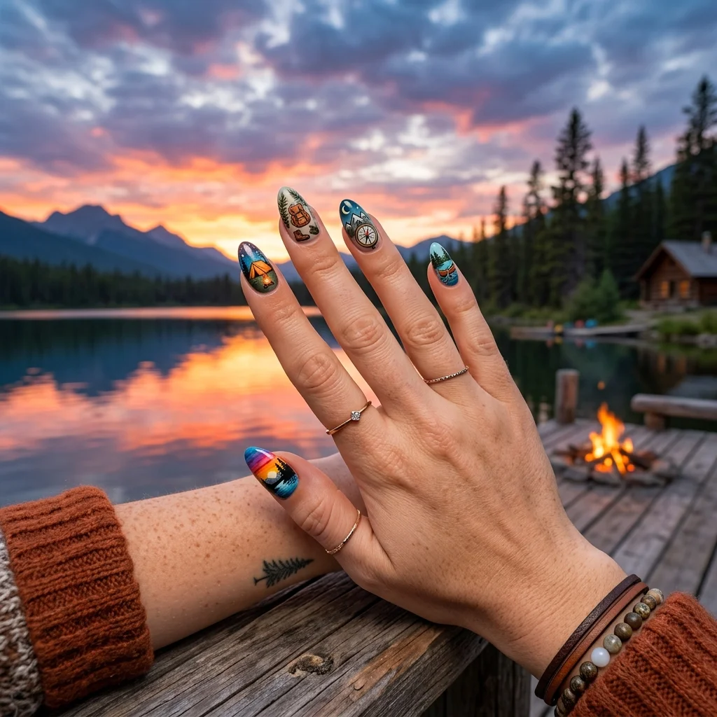 Earthy and Organic Outdoorsy Nail Design